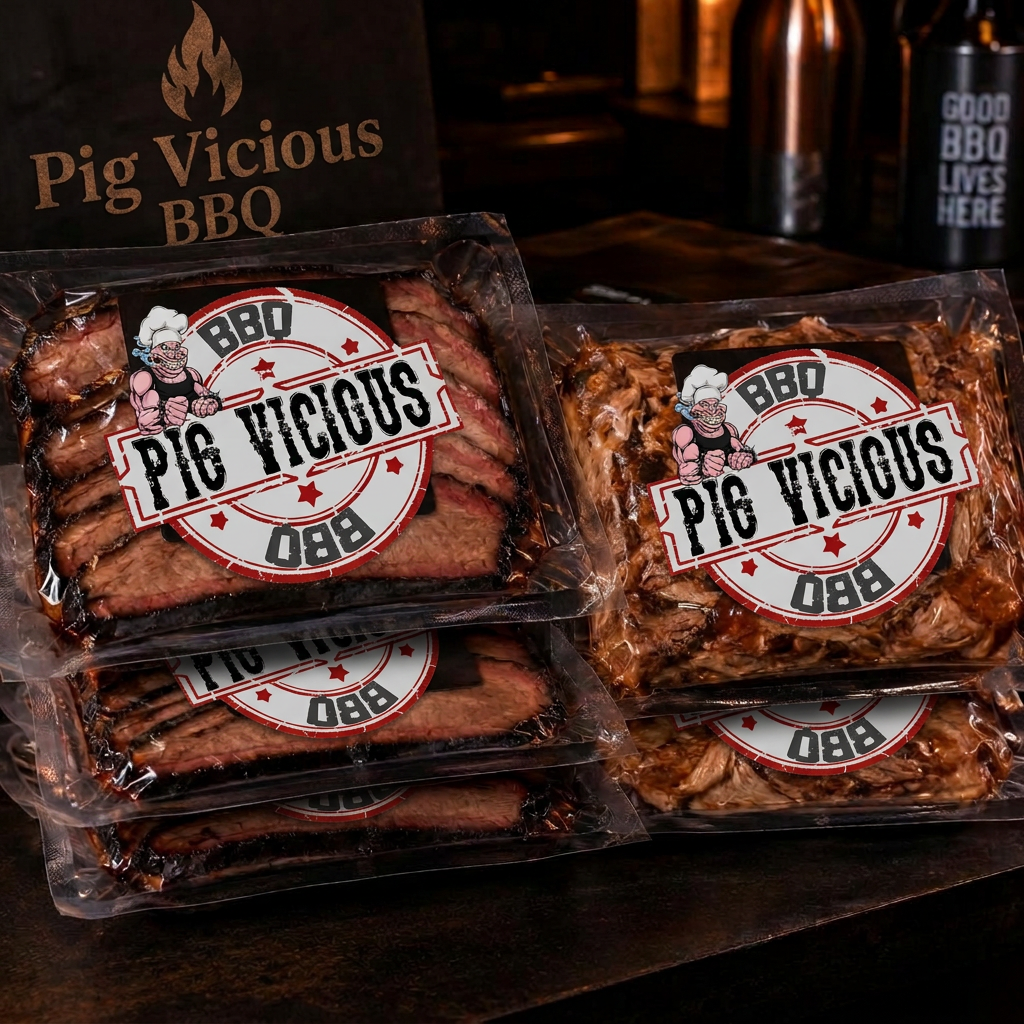 Vacuum-sealed one-pound pack of sliced smoked brisket